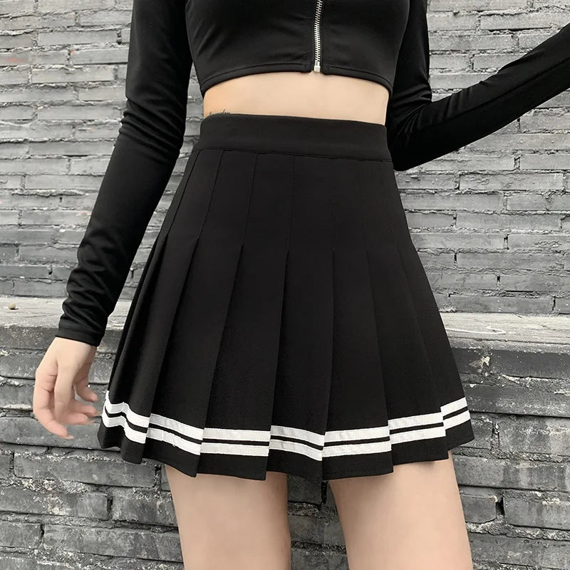 Black Pleated Skirts High Waist