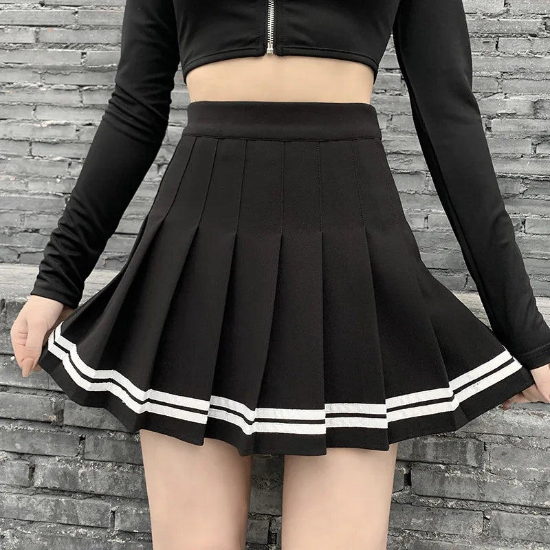 Black Pleated Skirts High Waist