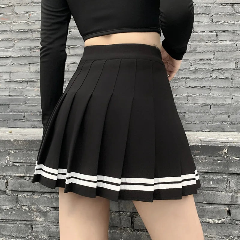 Black Pleated Skirts High Waist