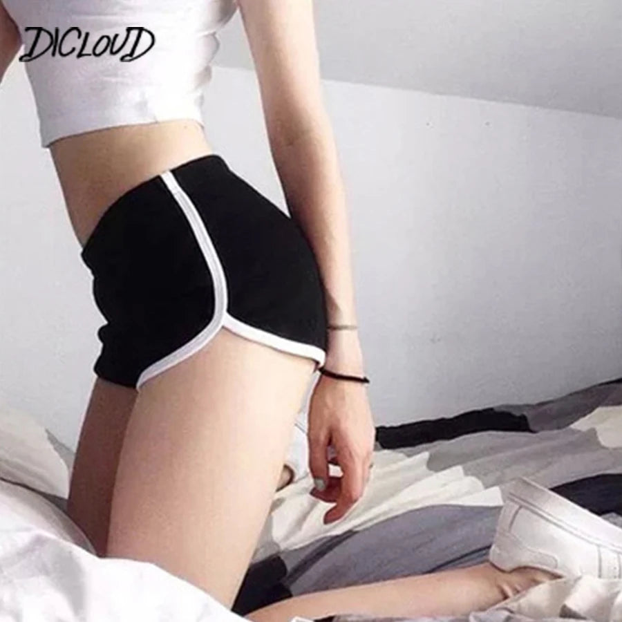 Stretch Waist High Waist Black White Shorts