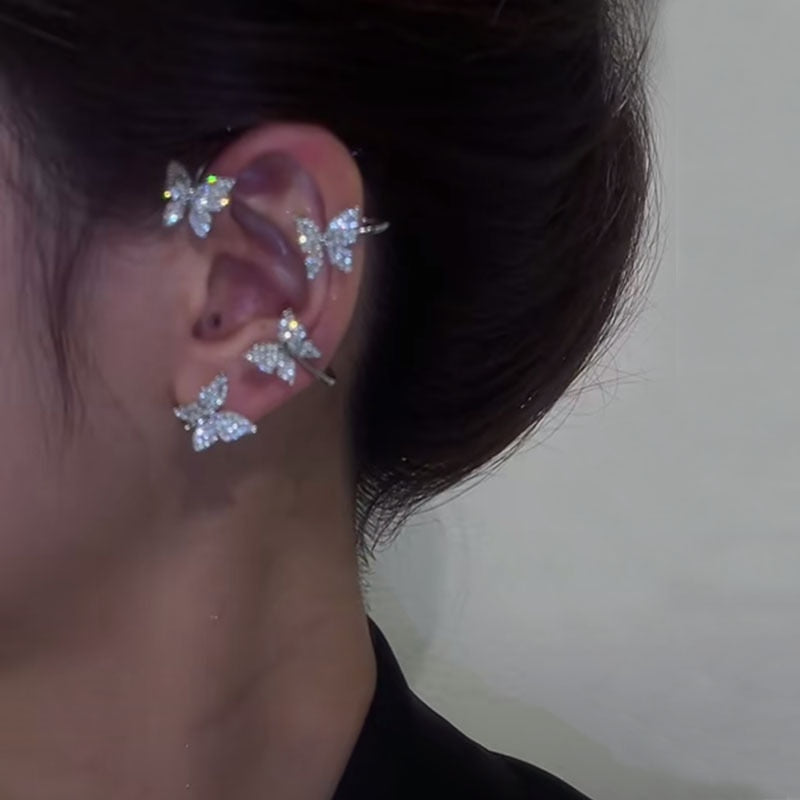 Collection of Shining Zircon Butterfly Ear Cuff Earrings for Women Girls in a gallery layout