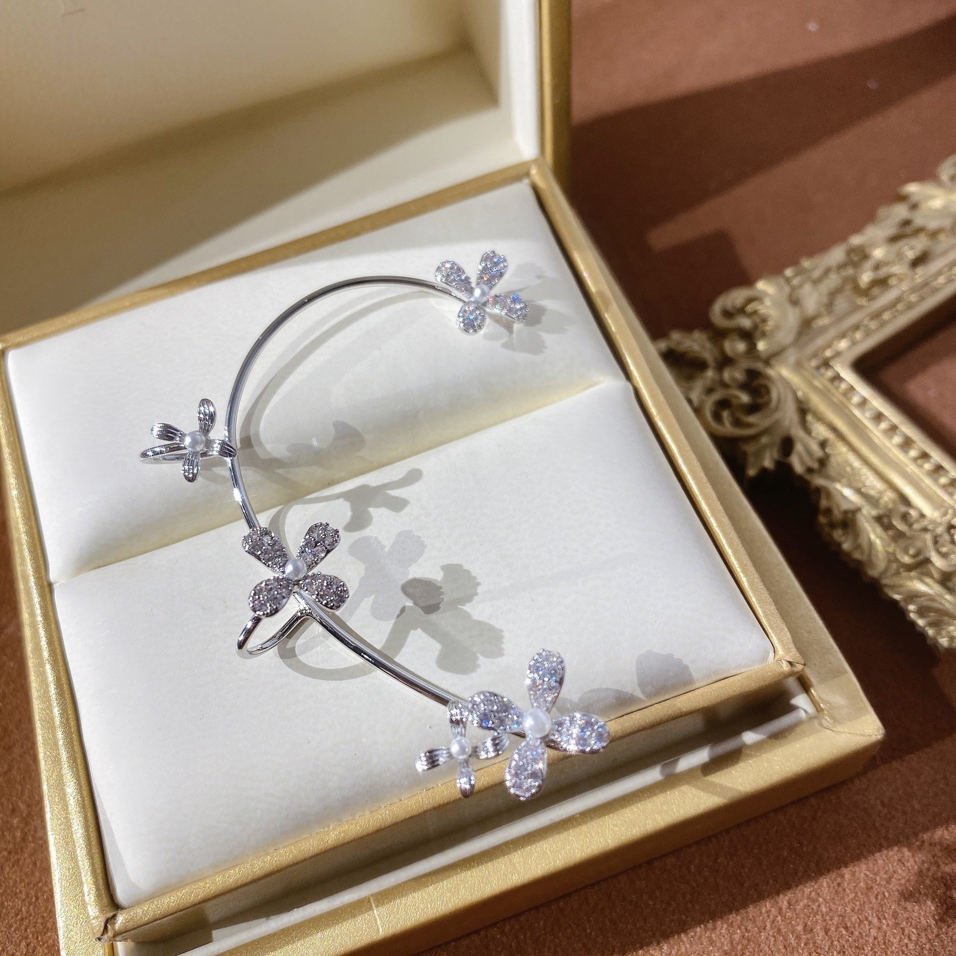 Collection of Shining Zircon Butterfly Ear Cuff Earrings for Women Girls in a gallery layout