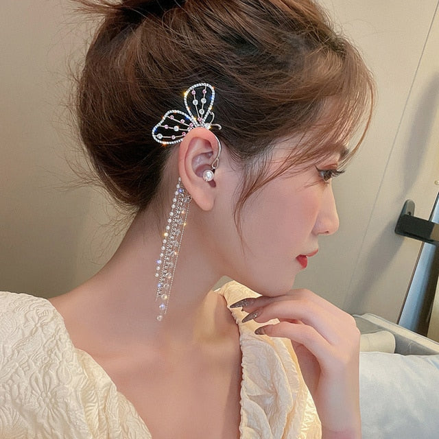Shining Zircon Butterfly Ear Cuff Earrings for Women Girls