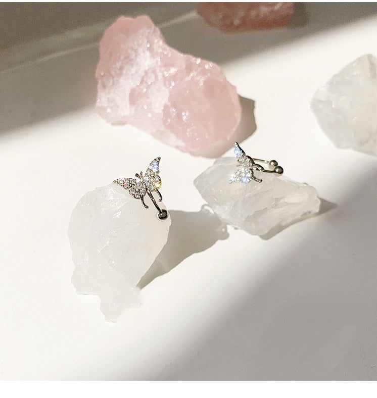 Collection of Shining Zircon Butterfly Ear Cuff Earrings for Women Girls in a gallery layout
