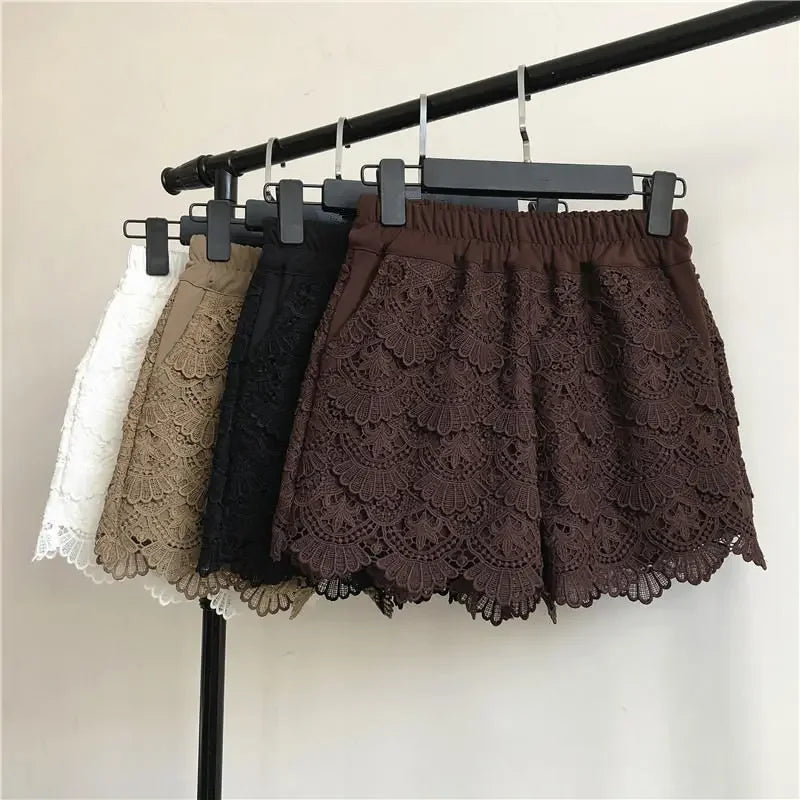 Collection of Women Spring Autumn High Waist Shorts in a gallery layout