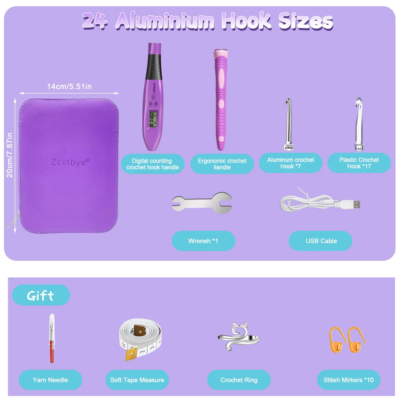 Collection of 24pcs Crochet Hook Set in a gallery layout