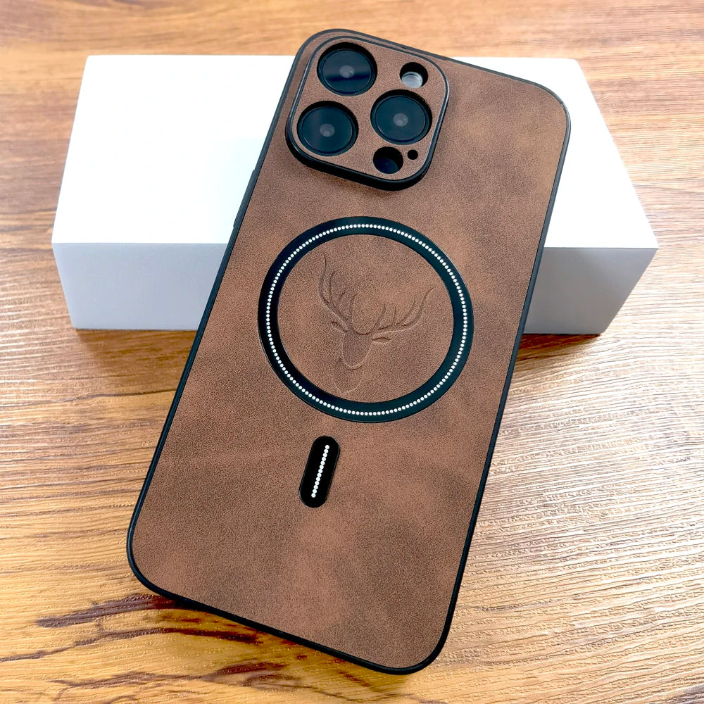 Collection of Luxury PU Leather Deer Case For iPhone 16 15 14 13 12 11 Pro Max Plus 15Pro 14Pro 13Pro ProMax For Magsafe Wireless Charge Cover in a gallery layout