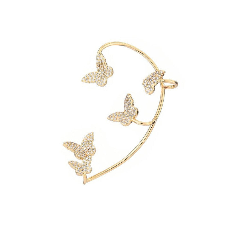 Collection of Shining Zircon Butterfly Ear Cuff Earrings for Women Girls in a gallery layout