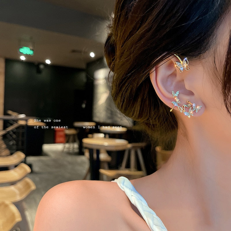 Collection of Shining Zircon Butterfly Ear Cuff Earrings for Women Girls in a gallery layout