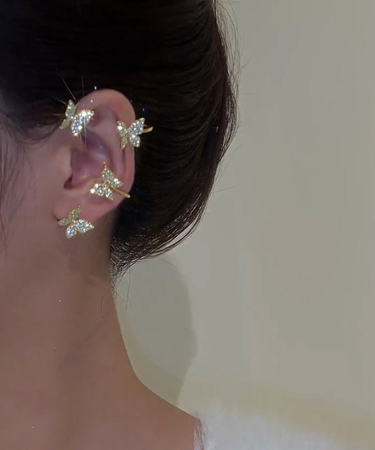 Shining Zircon Butterfly Ear Cuff Earrings for Women Girls