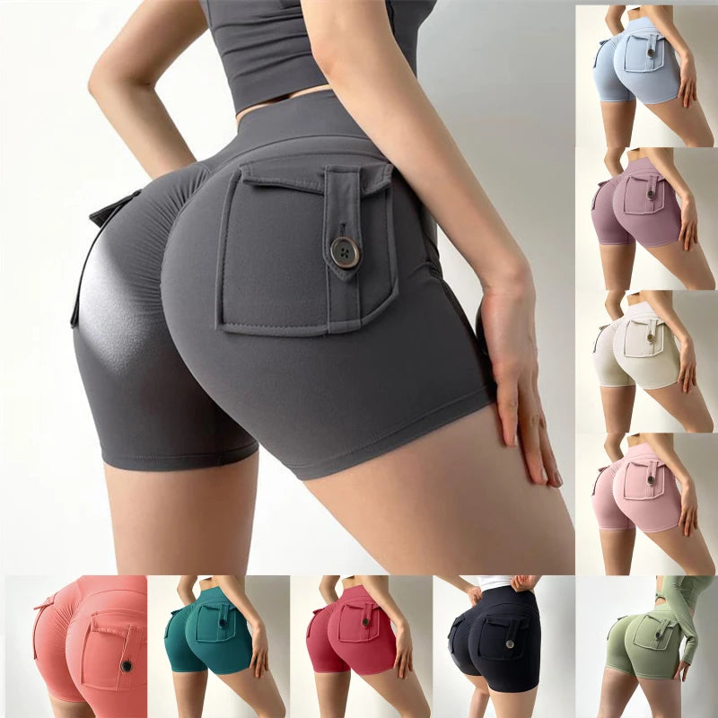 Women Sport Shorts Pockets Gym High Waist