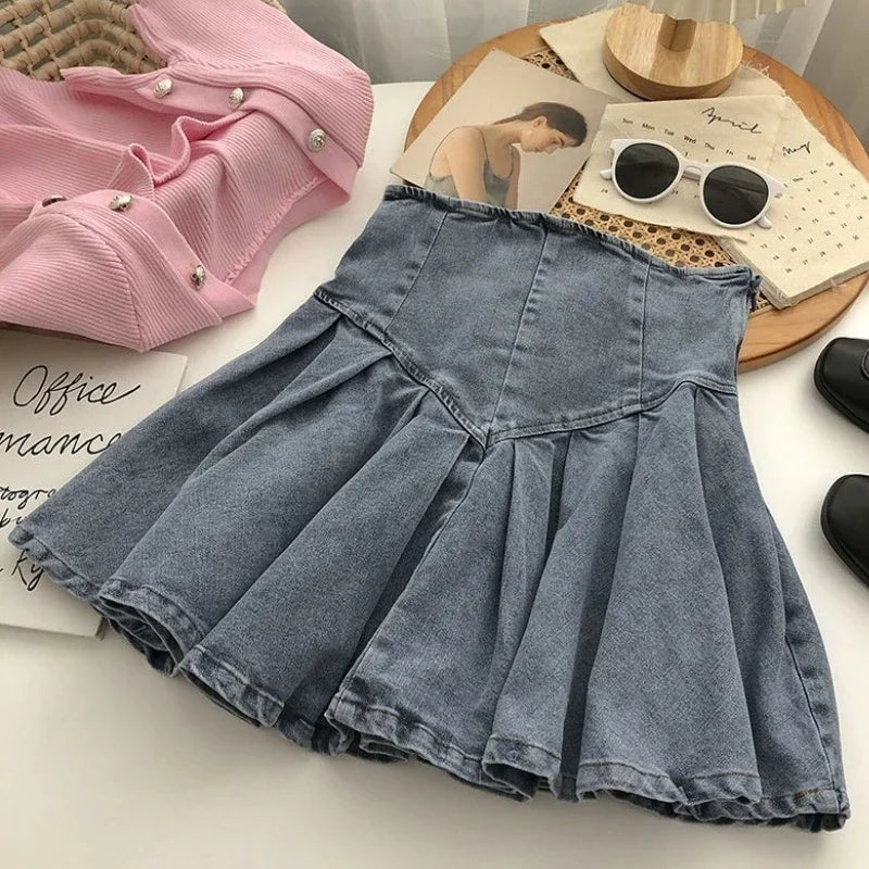 Pleated Denim Women Skirts