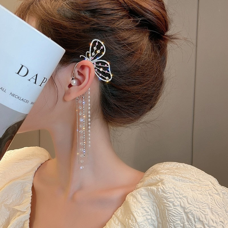 Shining Zircon Butterfly Ear Cuff Earrings for Women Girls