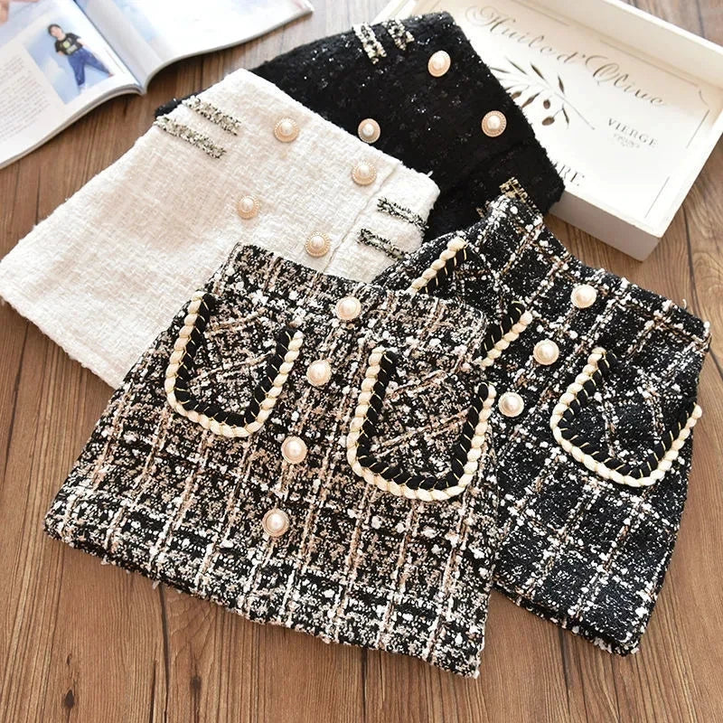 Girls woolen Plaid new half skirt