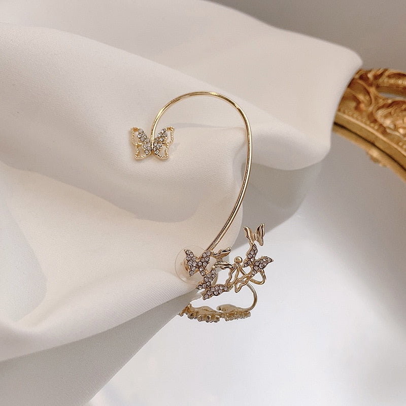 Collection of Shining Zircon Butterfly Ear Cuff Earrings for Women Girls in a gallery layout