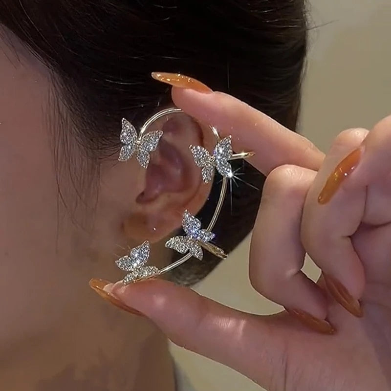 Collection of Shining Zircon Butterfly Ear Cuff Earrings for Women Girls in a gallery layout