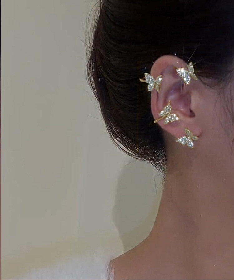 Shining Zircon Butterfly Ear Cuff Earrings for Women Girls