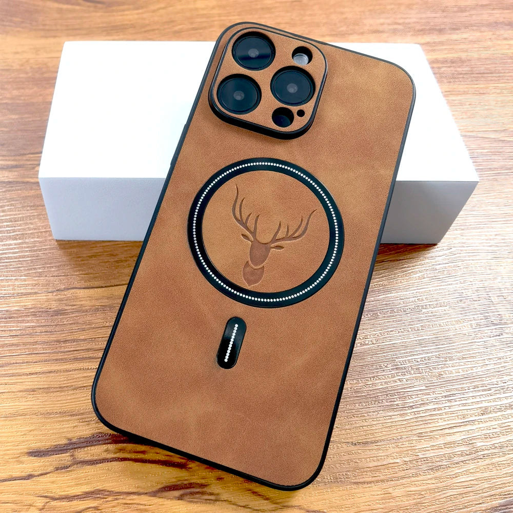 Collection of Luxury PU Leather Deer Case For iPhone 16 15 14 13 12 11 Pro Max Plus 15Pro 14Pro 13Pro ProMax For Magsafe Wireless Charge Cover in a gallery layout