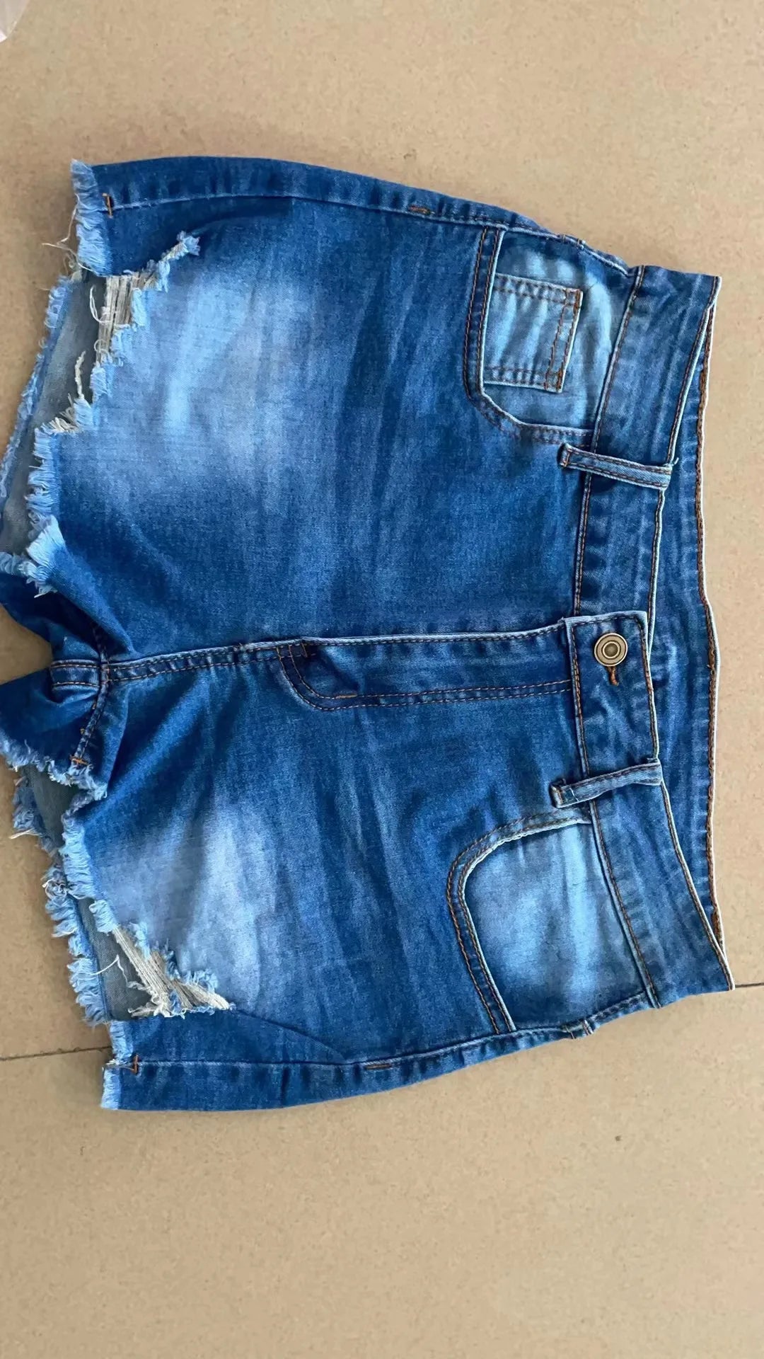 Collection of Women Stretch Ripped Denim Shorts Jeans High Waist Booty Shorts in a gallery layout