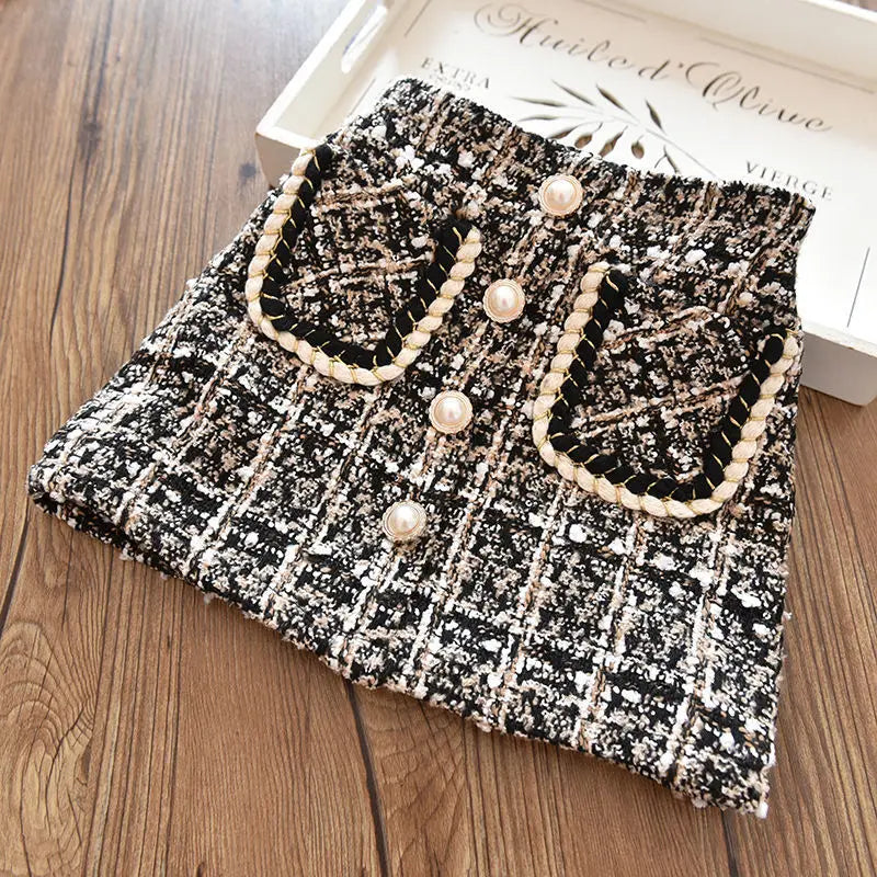 Girls woolen Plaid new half skirt