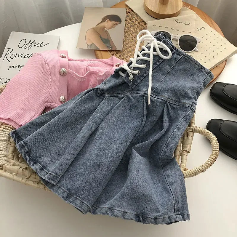 Pleated Denim Women Skirts