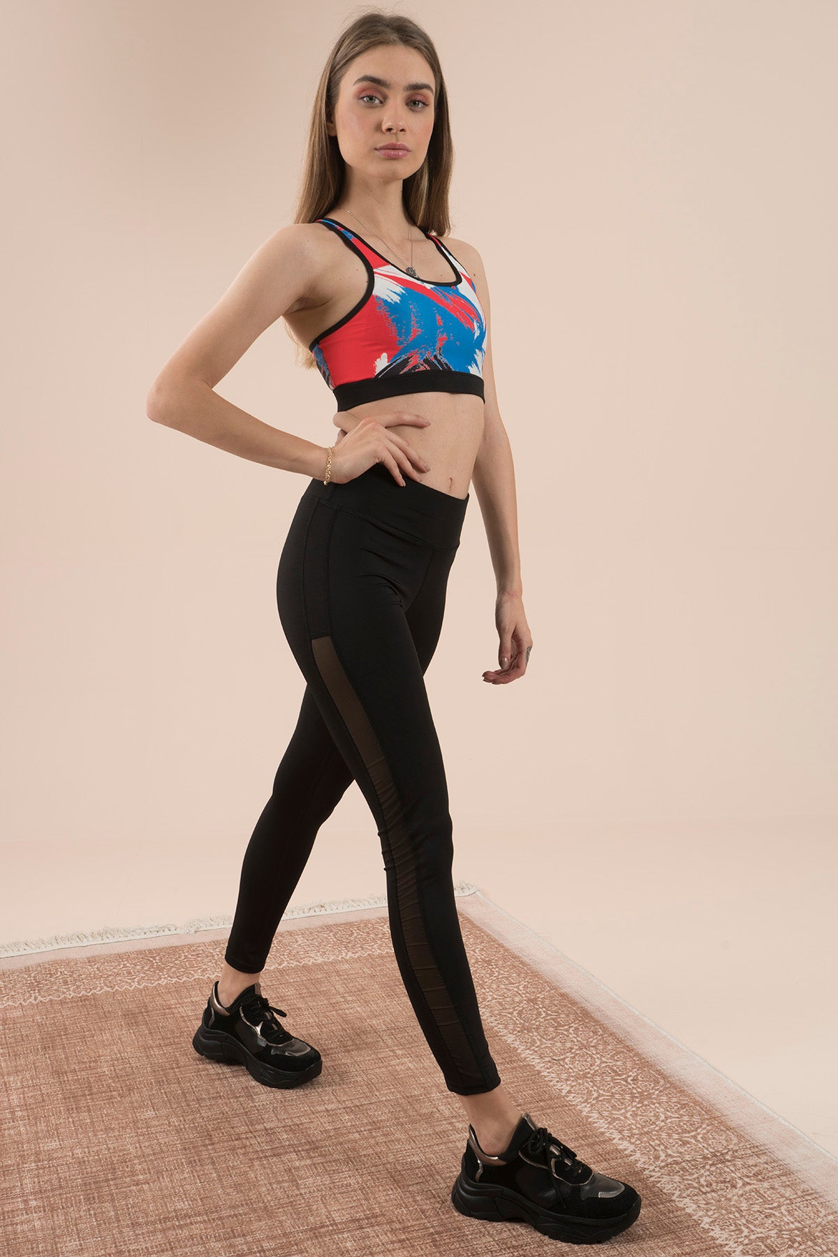 Women's Mesh Detail Black Sport Tights