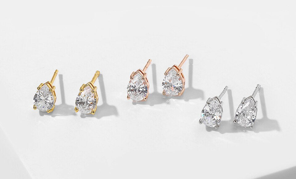 Collection of Fashion Water Drop Zircon Stud Earrings in a gallery layout