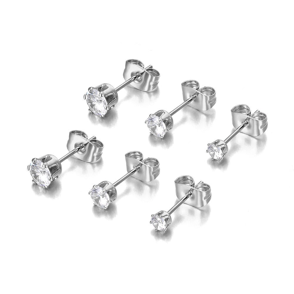 Lokaer Trendy Titanium Stainless Steel Rhinestone Stud Earrings