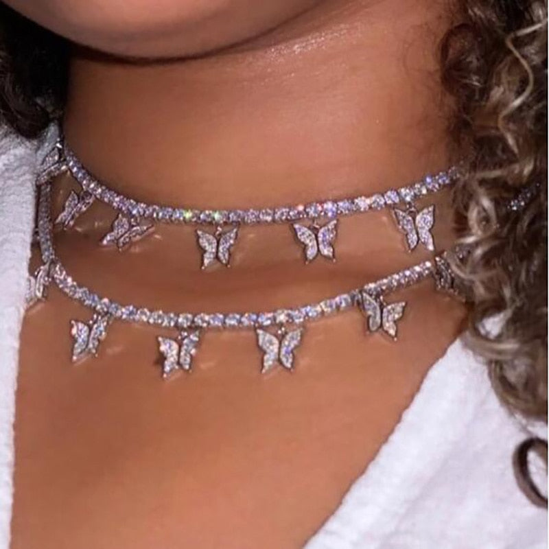 Shimmery Butterfly Choker Necklace