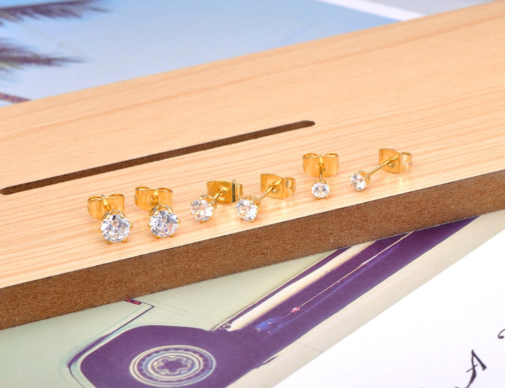 Collection of Lokaer Trendy Titanium Stainless Steel Rhinestone Stud Earrings in a gallery layout