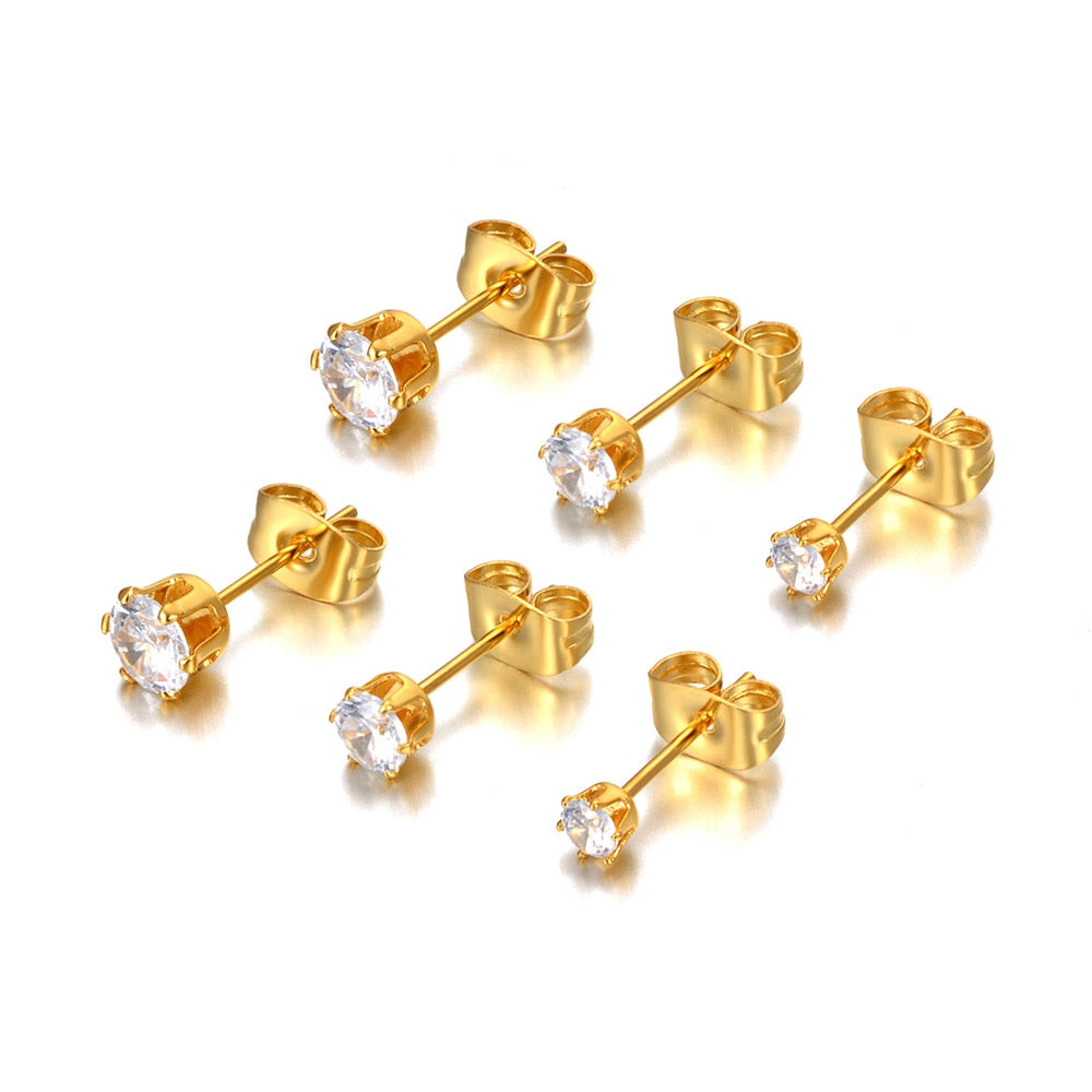 Lokaer Trendy Titanium Stainless Steel Rhinestone Stud Earrings