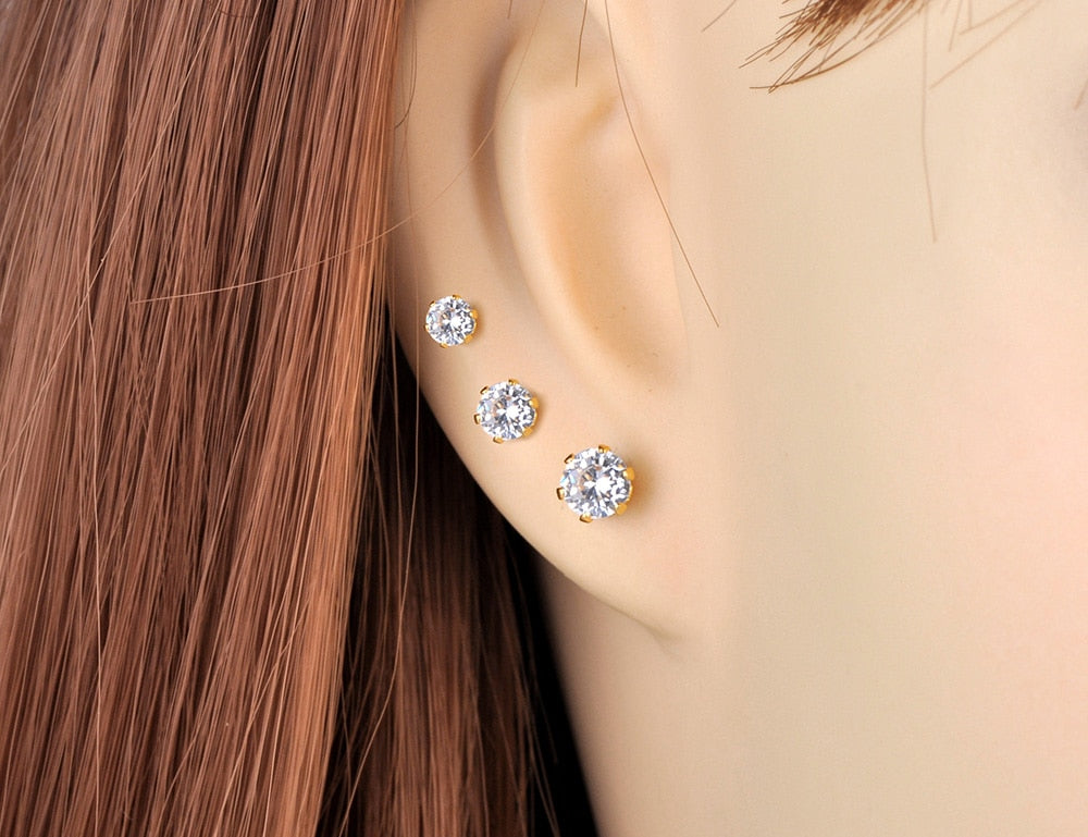 Collection of Lokaer Trendy Titanium Stainless Steel Rhinestone Stud Earrings in a gallery layout