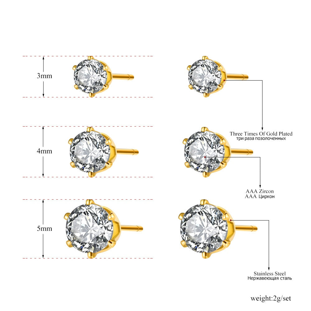 Lokaer Trendy Titanium Stainless Steel Rhinestone Stud Earrings