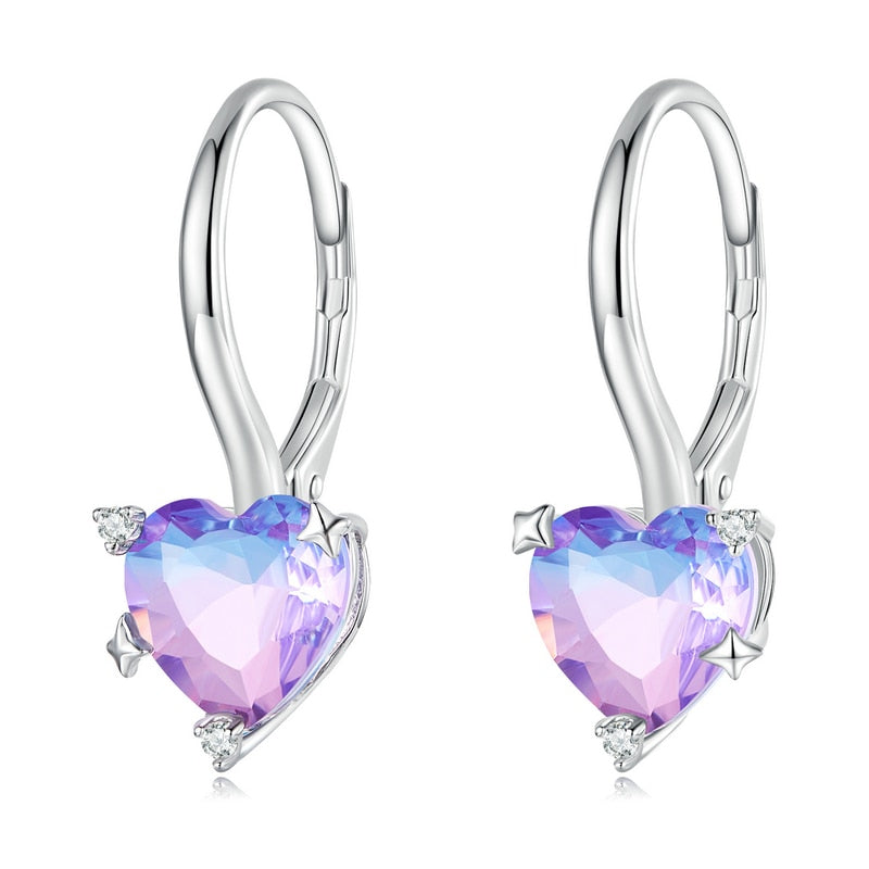 Collection of Sterling Silver Blue Purple Rainbow Heart Hoop Earrings in a gallery layout