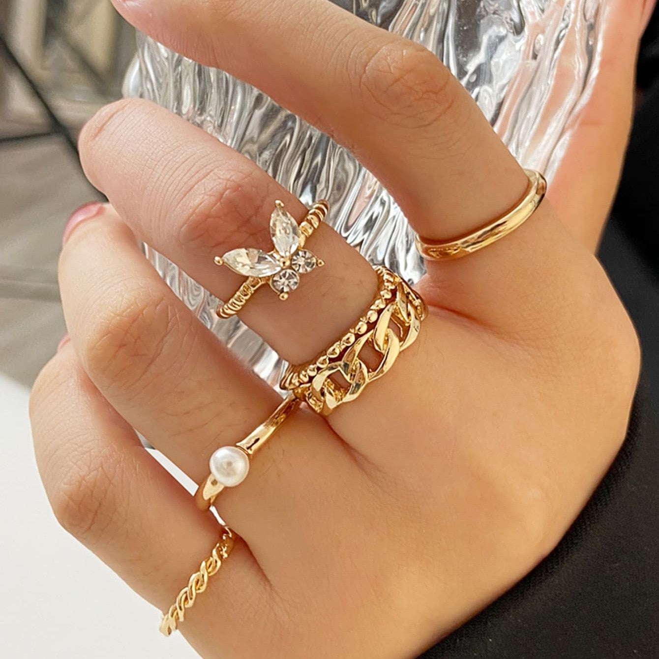 Gold Color Round Hollow Geometric Rings