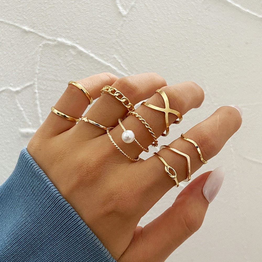 Gold Color Round Hollow Geometric Rings