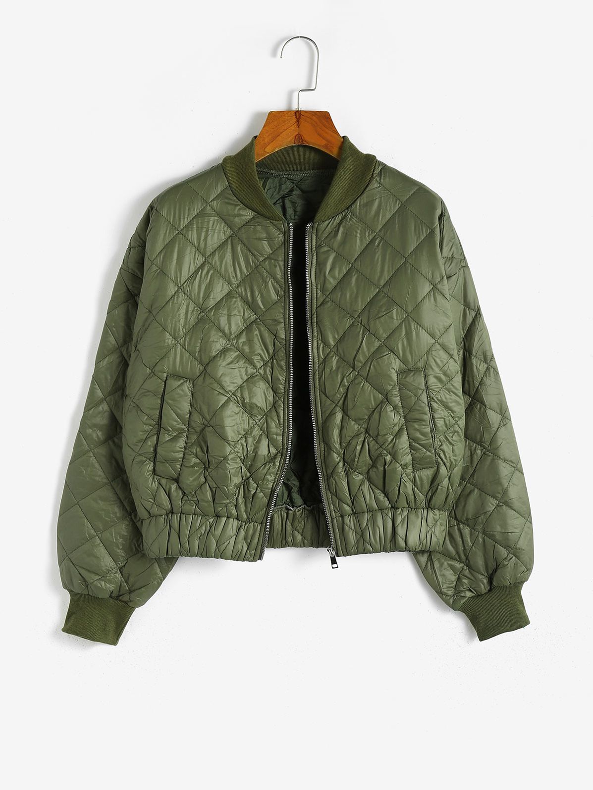 Quilted Drop Shoulder Bomber Jacket Women Winte