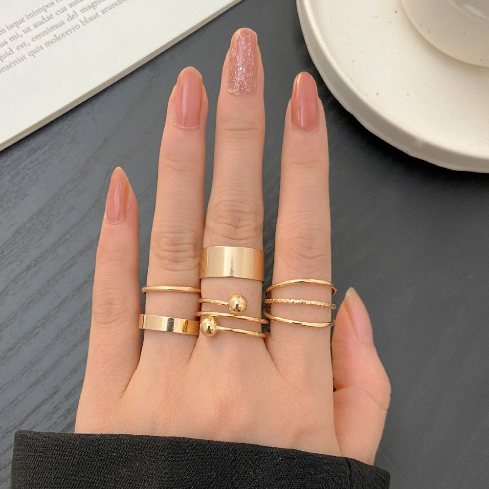 Gold Color Round Hollow Geometric Rings