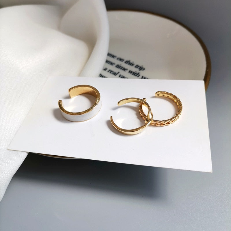 Gold Color Round Hollow Geometric Rings