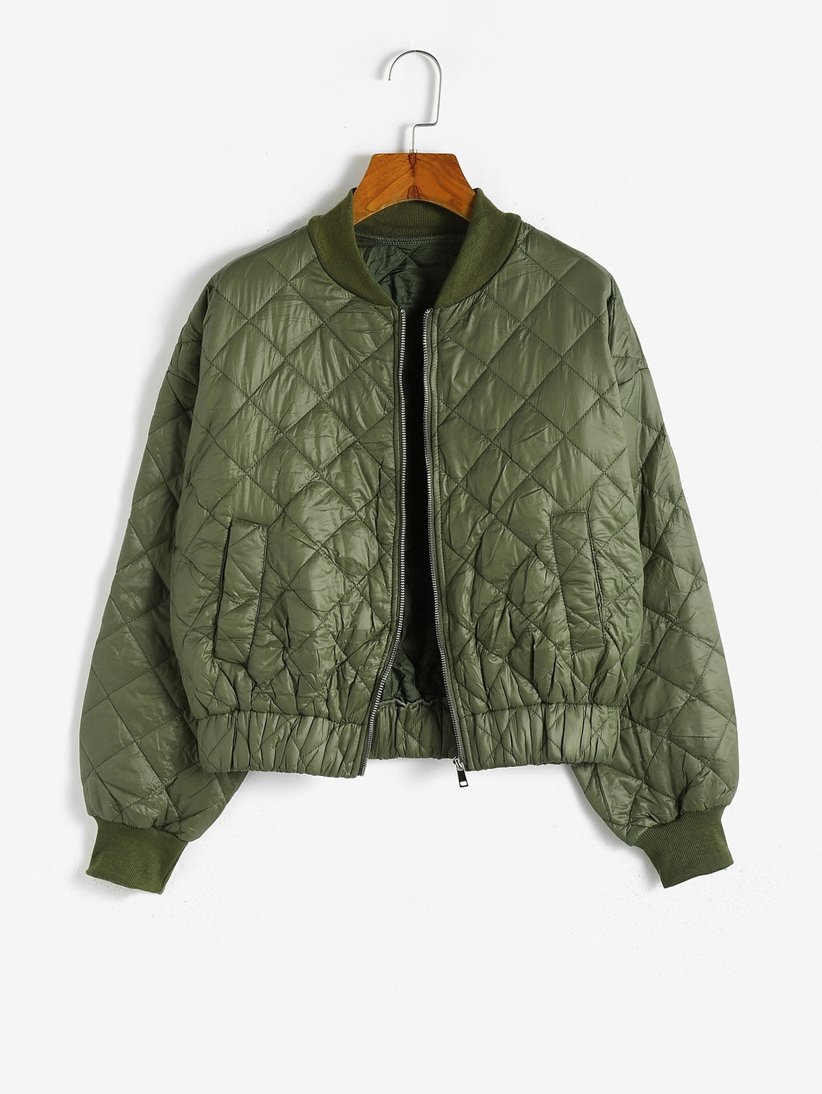 Quilted Drop Shoulder Bomber Jacket Women Winte