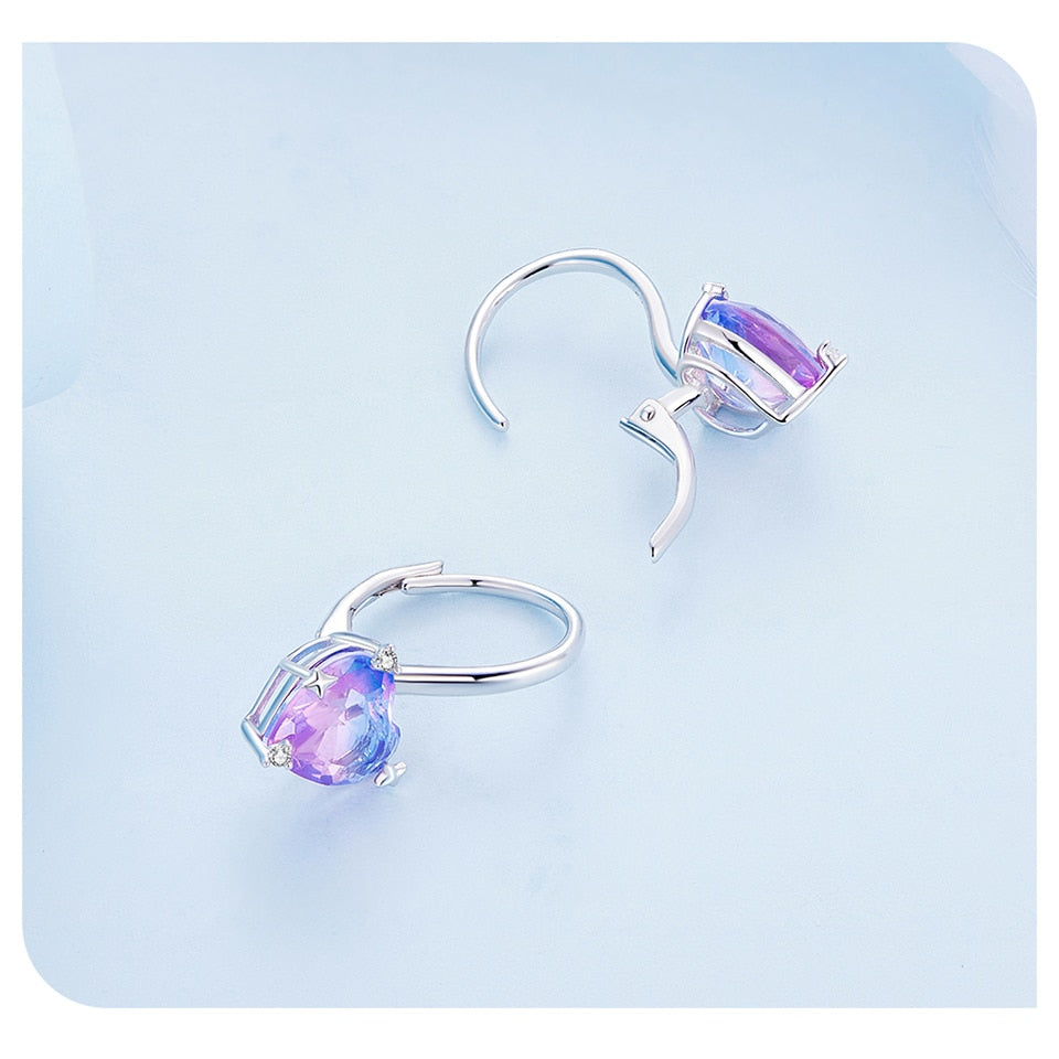 Collection of Sterling Silver Blue Purple Rainbow Heart Hoop Earrings in a gallery layout