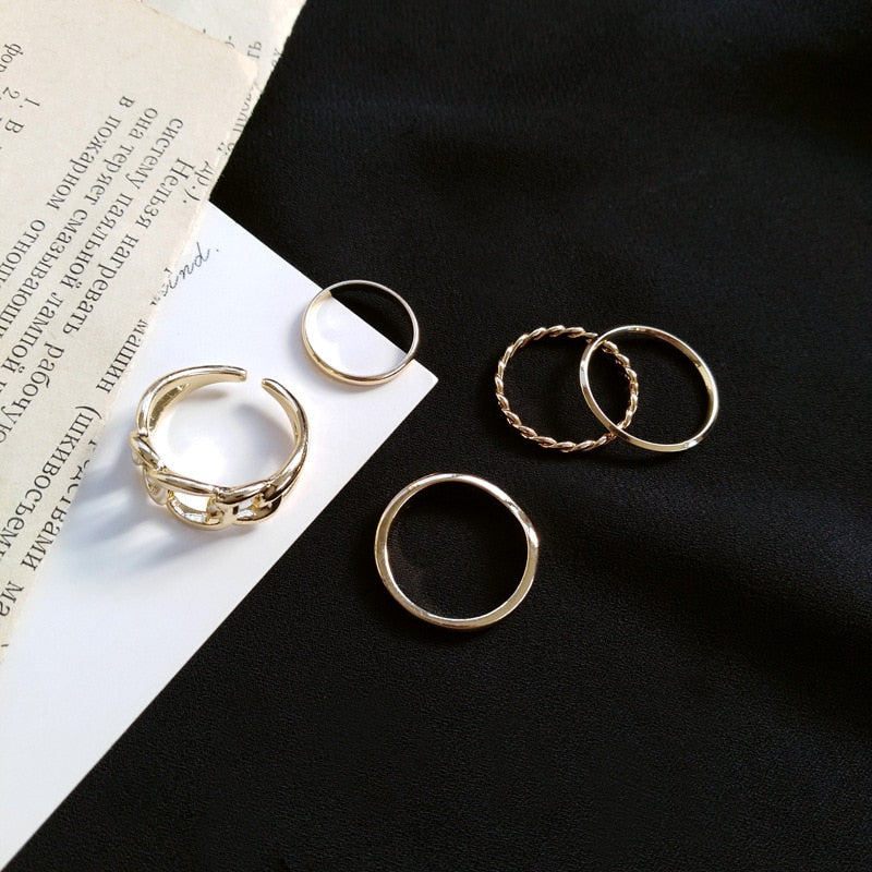 Gold Color Round Hollow Geometric Rings