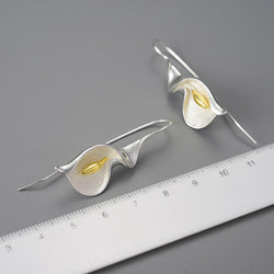 Collection of 18K Gold Long Hanging New Calla Lily Flower Dangle Earrings in a gallery layout