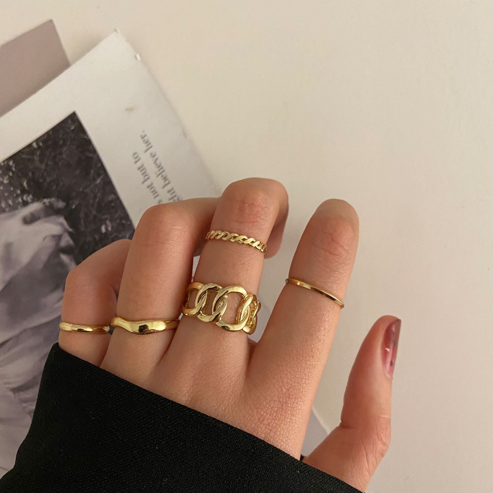 Gold Color Round Hollow Geometric Rings