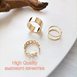 Collection of Gold Color Round Hollow Geometric Rings in a gallery layout