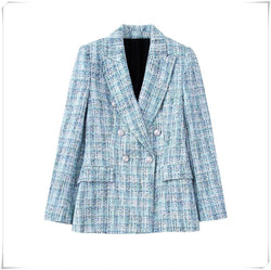 Collection of Blue Office Ladies Plaid Jacket Coat Winter in a gallery layout