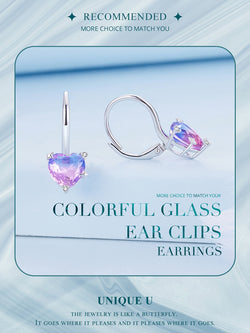 Collection of Sterling Silver Blue Purple Rainbow Heart Hoop Earrings in a gallery layout