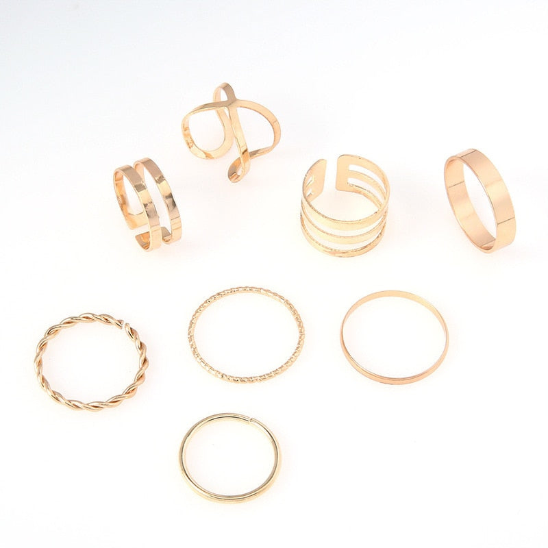 Gold Color Round Hollow Geometric Rings