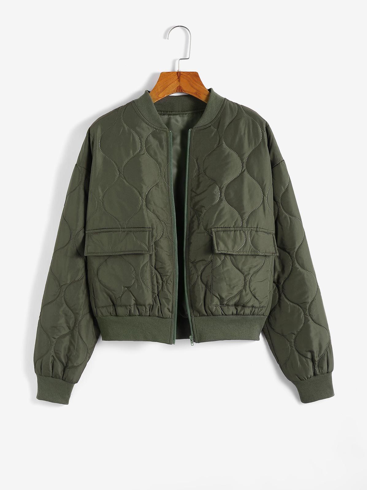 Quilted Drop Shoulder Bomber Jacket Women Winte