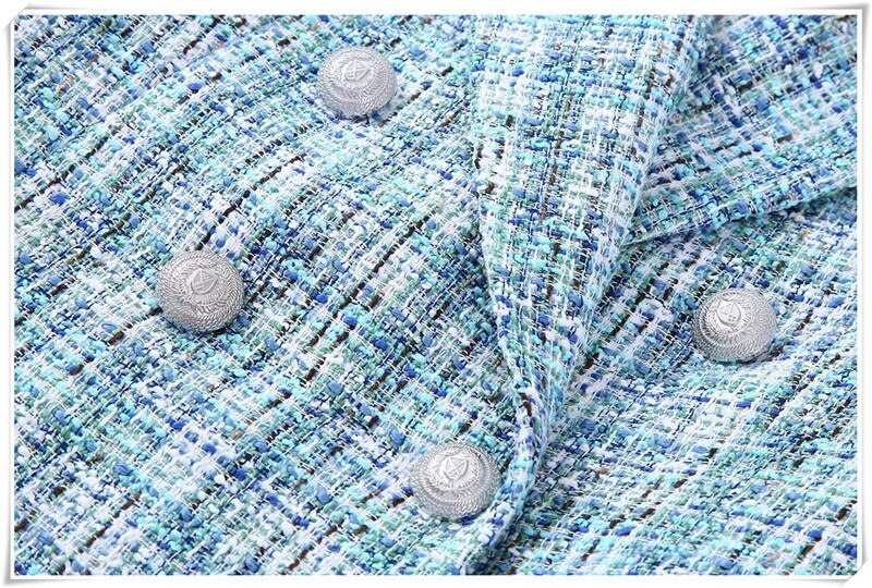 Blue Office Ladies Plaid Jacket Coat Winter